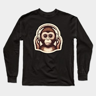 cute monkey with headphones Long Sleeve T-Shirt